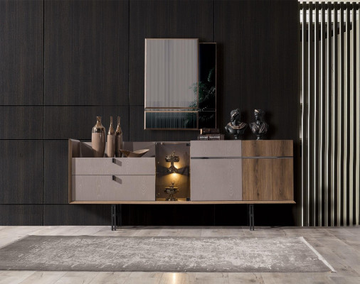 Perfektes Esszimmer Set Designer LED-Anrichte Modernes Glas Spiegel 2tlg