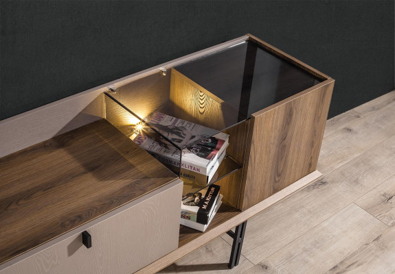 Beiges Modernes RTV-Lowboard Wandschrank Stilvolles LED-TV Board 2tlg