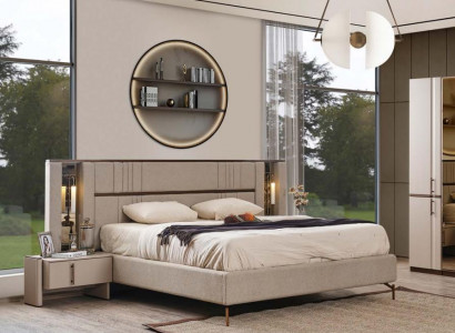 Beiges Doppelbett Schlafzimmer Betten Kunstleder Bett Holzgestell Neu