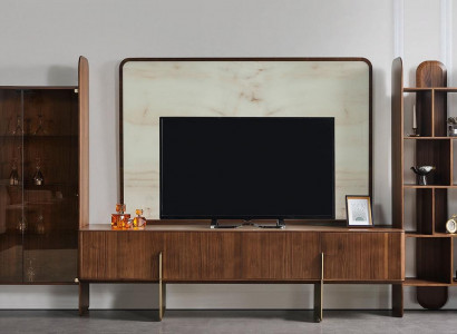 Wohnzimmer Set 4tlg. Vitrine TV Lowboard TV Rahmen Bücherschrank Modern