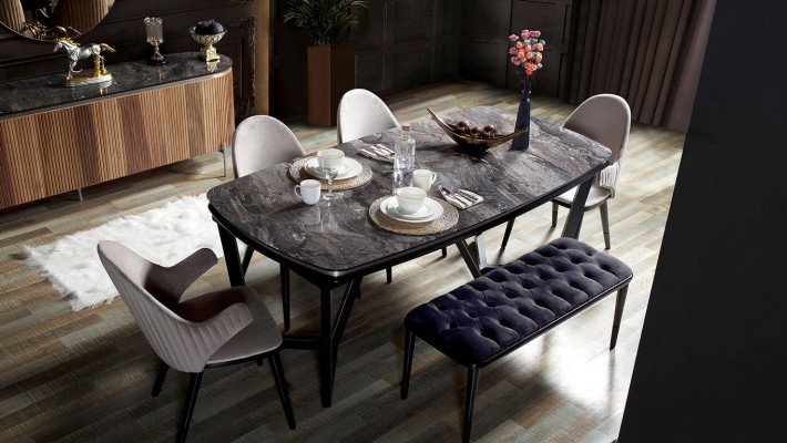 Stilvoll 8tlg.Esszimmer Set Esstisch 4x Stühle Anrichte Spiegel Bank neu