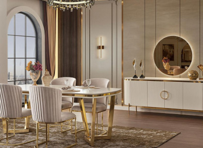 Esszimmer Set Besteht aus Design Esstisch 4x Stühle und Anrichte 7tlg.