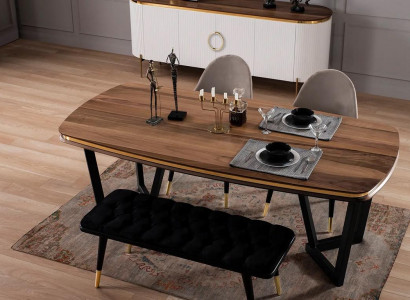 Esszimmer Set Besteht aus Esstisch+4x Stühle und Bank Braun Farbe 6tlg.