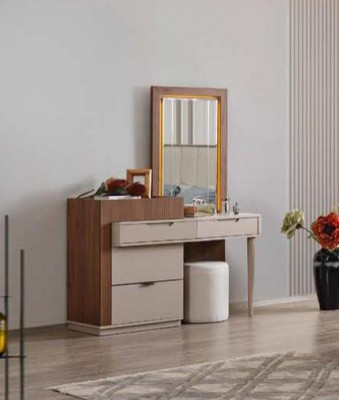 Beige-Braune Schlafzimmer Kommode Designer Schminktisch Mit Spiegel 2tlg