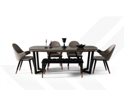 Esszimmer Set Besteht aus Esstisch+4x Stühle Schwarz Farbe 6tlg.