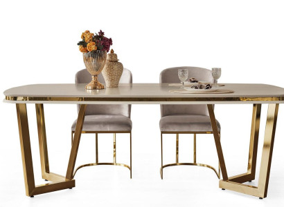 Modern Esszimmer Set Besteht aus Esstisch und 4x Stühle Beige 5tlg.