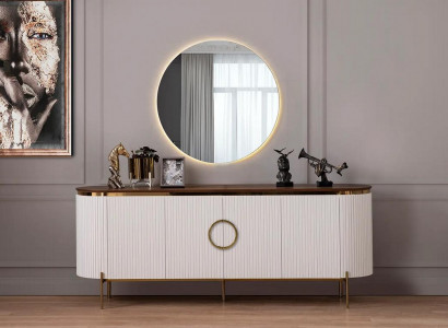 Esszimmer Set Besteht aus Anrichte und Spiegel Beige mit Gold Elemente