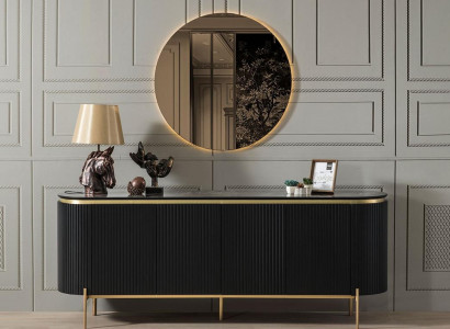 Esszimmer Set Modern Besteht aus Schwarz Anrichte und Spiegel 2tlg.