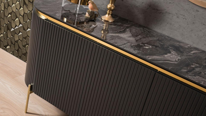 Esszimmer Set Modern Besteht aus Schwarz Anrichte und Spiegel 2tlg.