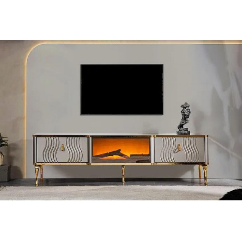 Weißes TV Sideboard goldene MDF Spanplatte + Metall Wohnzimmer TV Möbel