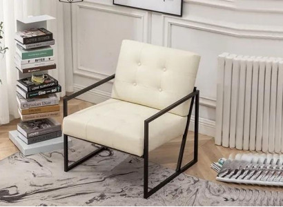  Exklusiver Sessel Wohnzimmer moderner Stil beige Textil Metallbeine
