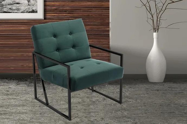  Dunkelgrüner Sessel Wohnzimmer Textil + Metallbeine Luxusmöbel Neu