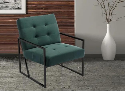  Dunkelgrüner Sessel Wohnzimmer Textil + Metallbeine Luxusmöbel Neu