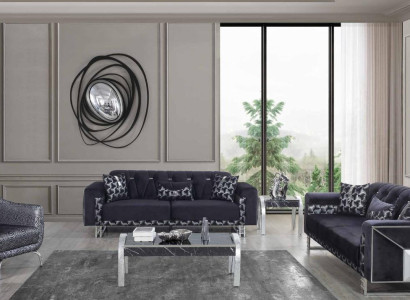 Schwarz-Graue Wohnzimmer Sitzgarnitur Designer Sofas Beistelltisch 5tlg