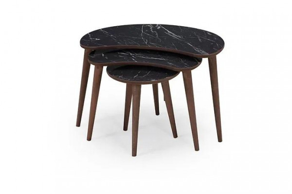  Couchtische 3 x Set aus schwarzem Holz luxuriöses Wohnzimmertisch-Set