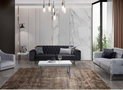 Schwarz-Graue Chesterfield Sofagarnitur Moderne Couchen Beistelltisch