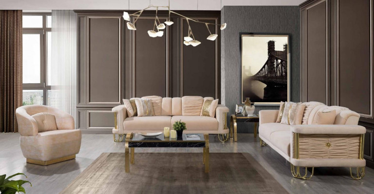  Moderne Beige Sofagarnitur 3+3+1 Sitzer Designer Polstersessel Möbel