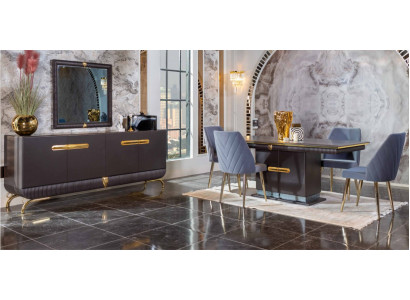  Esszimmer Edelstahl Garnitur Designer Esstisch 4x Stühle Kommode 7tlg