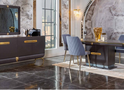  Esszimmer Edelstahl Garnitur Designer Esstisch 4x Stühle Kommode 7tlg