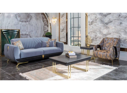  Moderne Polster Wohnzimmer Möbel Designer Blauer Dreisitzer Sessel 4tlg