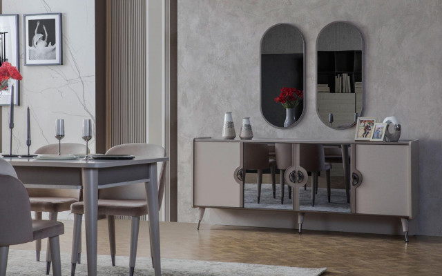  Graue Esszimmergarnitur Esszimmer Stühle Ausziehbarer Tisch Sideboard