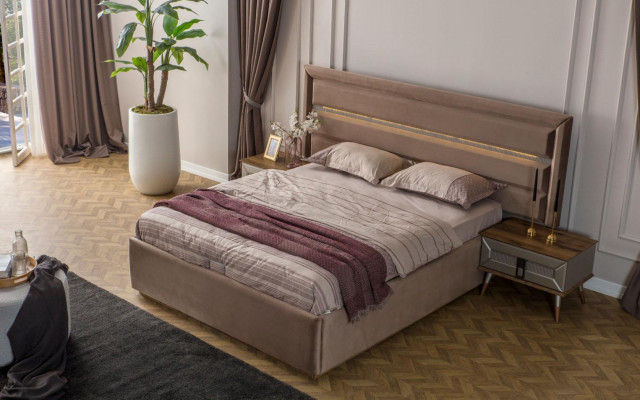  Beige Schlafzimmer Luxus Möbel Designer Doppelbett 2x Nachttische 5tlg