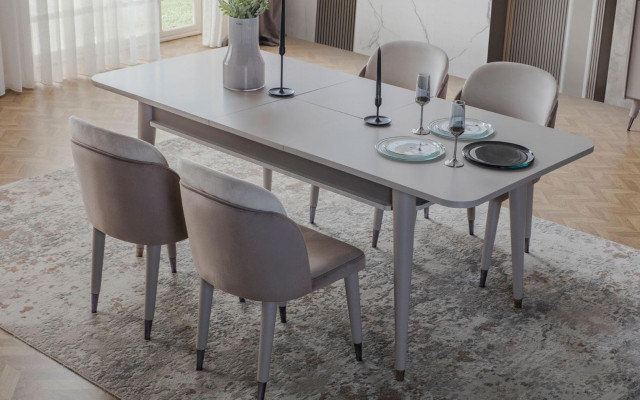  Luxuriöser Auszihbarer Tisch Designer Moderne Esszimmer Textil Stühle