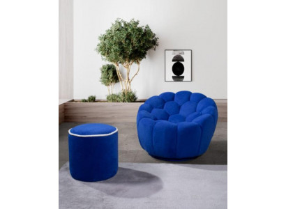  Blauer Sessel Designer Wohnzimmer Set 2tlg Exklusiver Polster Hocker