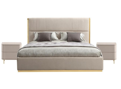 Schlafzimmer Set Bett Grau Metall Stoff Design Luxus 2x Nachttische 3tlg. Neu-