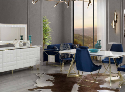 Exklusive Weiße Esszimmer Garnitur Luxuriöser Esstisch x4 Stühle 7tlg