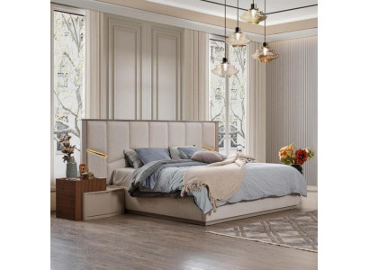 Moderne Beige Schlafzimmer Garnitur Luxuriöses Doppelbett + Nachttische