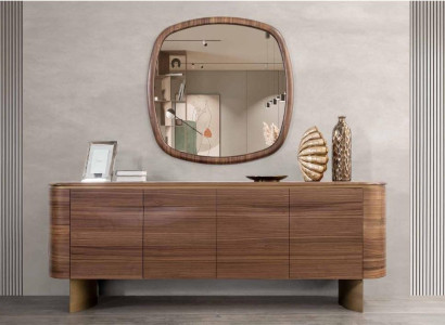 Moderne Braune Kommode 4-türiges Sideboard Designer Anrichte Spiegel