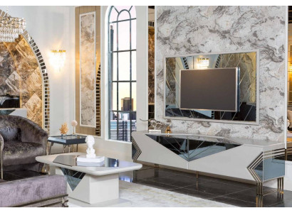Moderne Weiße Wohnwand Garnitur Designer TV-Sideboard Luxus TV-Rahmen