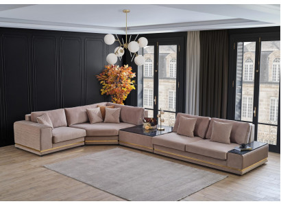 Beiges L-Form Sofa Stilvolle Wohnlandschaft Designer Couch Polstermöbel