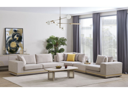 Wohnzimmer Hellbeiges Ecksofa L-Form Couch Modernes Textil Sofa Möbel