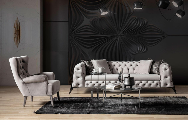 Hellgraue Wohnzimmer Chesterfield Sofagarnitur 4+3 Sessel Luxus Sessel