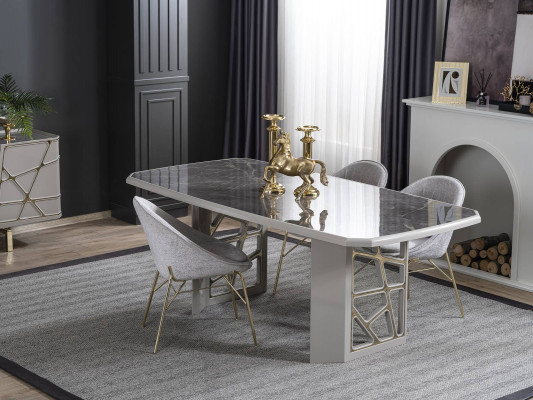 Graue Esszimmer Möbel Luxuriöse Essgruppe Esstisch 4x Stühle Sideboard
