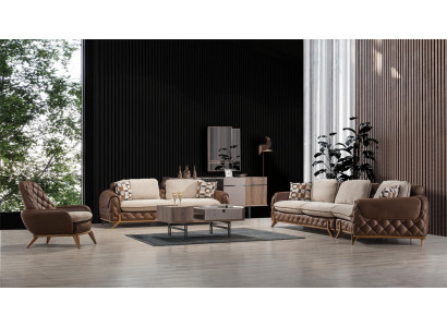 Designer Sofagarnitur 4+3 Sitzer Luxus Leder Sessel Couchtisch 4tlg Set