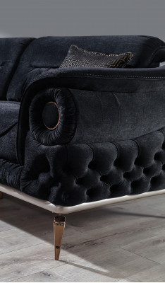 Schwarzes Wohnzimmer Set Exklusives Sofa Polster Sessel RTV-Lowboard
