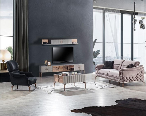 Edle Wohnzimmer Garnitur Luxus Polster Sofa Designer Sessel TV-Lowboard
