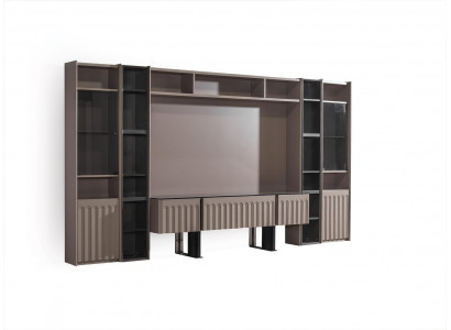 Luxuriöse Braune Wohnwand Stilvolle Wohnzimmer Holz Möbel Edle Regale