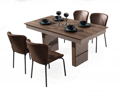 Braune Esszimmer Garnitur Luxus Verstellbarer Esstisch 4x Textil Stühle