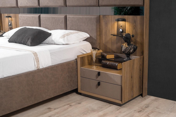 Luxuriöses Schlafzimmer Set Braunes Doppelbett 2x Nachttische 3tlg Neu