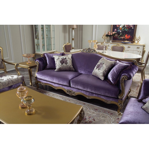 Dreisitzer Sofa 3 Sitzer Couches Luxus Couch Samt Barock Rokoko Violett