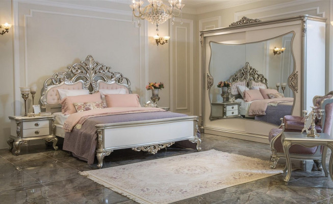 Bett Möbel Silber Rosa Schlafzimmer Möbel Design Betten Luxus Barock Holz