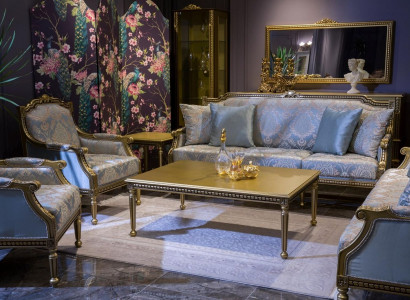 Set Sofagarnitur 3+3+1+1 Sitz Sofas Couchtisch Couchen Sofa Blau 5tlg