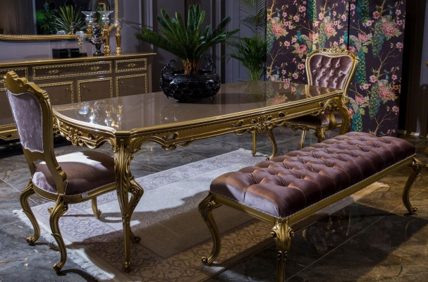 Klassische Esszimmer Garnitur Tisch Stuhl Set Kommode Spiegel Hocker 6tlg