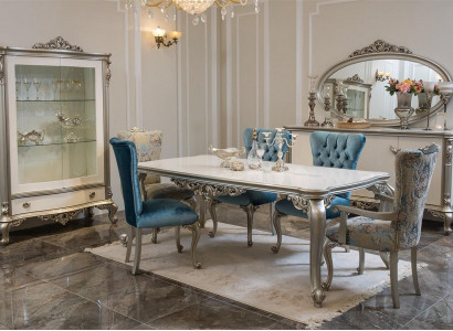 Esszimmer Set Garnitur Vitrine Tisch 6x Stuhl Kommode Spiegel Art déco 10tlg