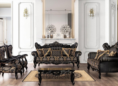 Schwarze Barock Möbel Sofagarnitur Sofa Couch Polster Möbel Tisch 5tlg