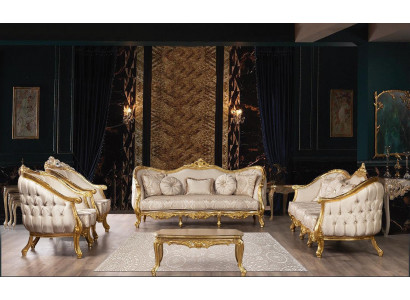 Sofagarnitur Couch Set Möbel Garnitur Samt Holz 5tlg. Chesterfield Neu